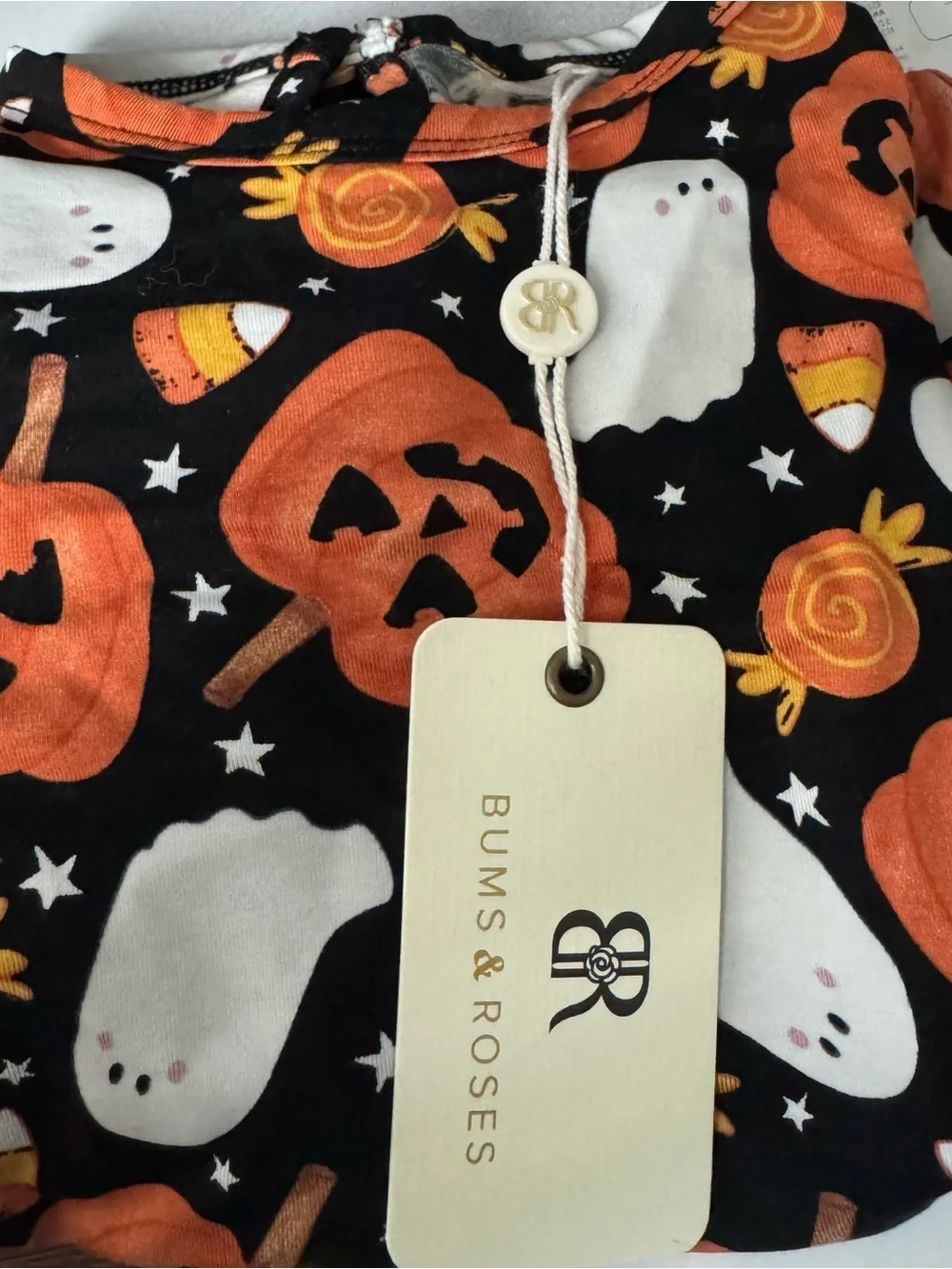 Bums & Roses Kids Halloween Pumpkin & Ghost One-Piece Bodysuit - Black & Orange